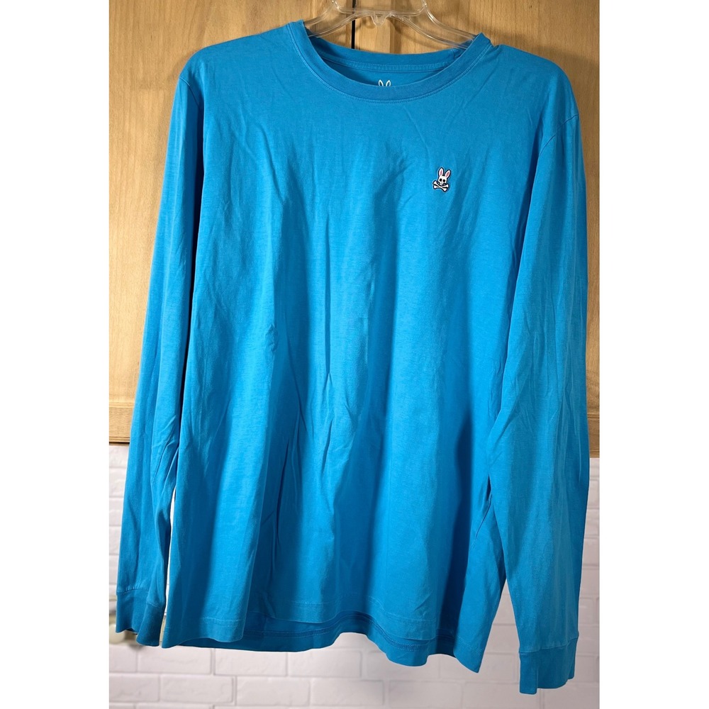 Psycho Bunny Long Sleeve Shirt Mens 7 Blue Pima Cotton Crew Neck Logo Peru